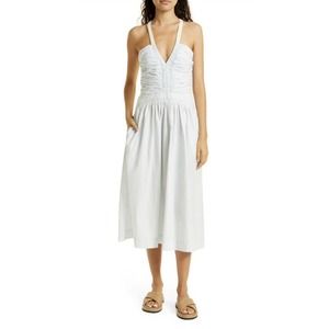 Ulla Johnson Laurelin Midi Dress Sea Glass Blue Ruched Solid Poplin Cotton Sz 2